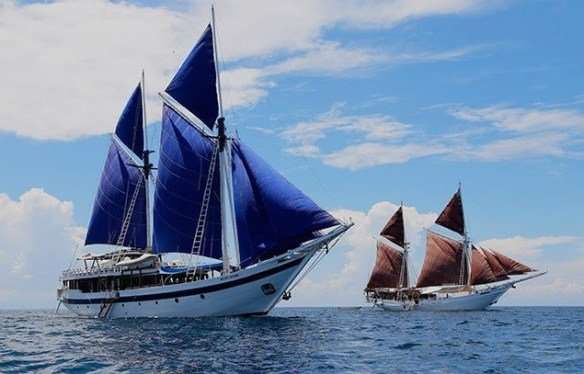 Tourist cruise ships operated by Indonesian company SeaTrek, helping to preserve pinisi heritage and sail-handling skills. See the author’s other blogs set on Ombak Putih (left) and Katharina (right). Photograph: SeaTrek.