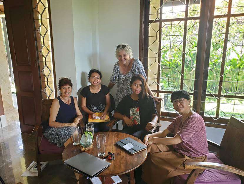 From left to right: Director of Literasi Anak Indonesia - Aprile Collett with associate Grace Mailuhu,, Jeni Kardinal with SeaTrek Sailing Adventures, and Coco Melati (illustrator).