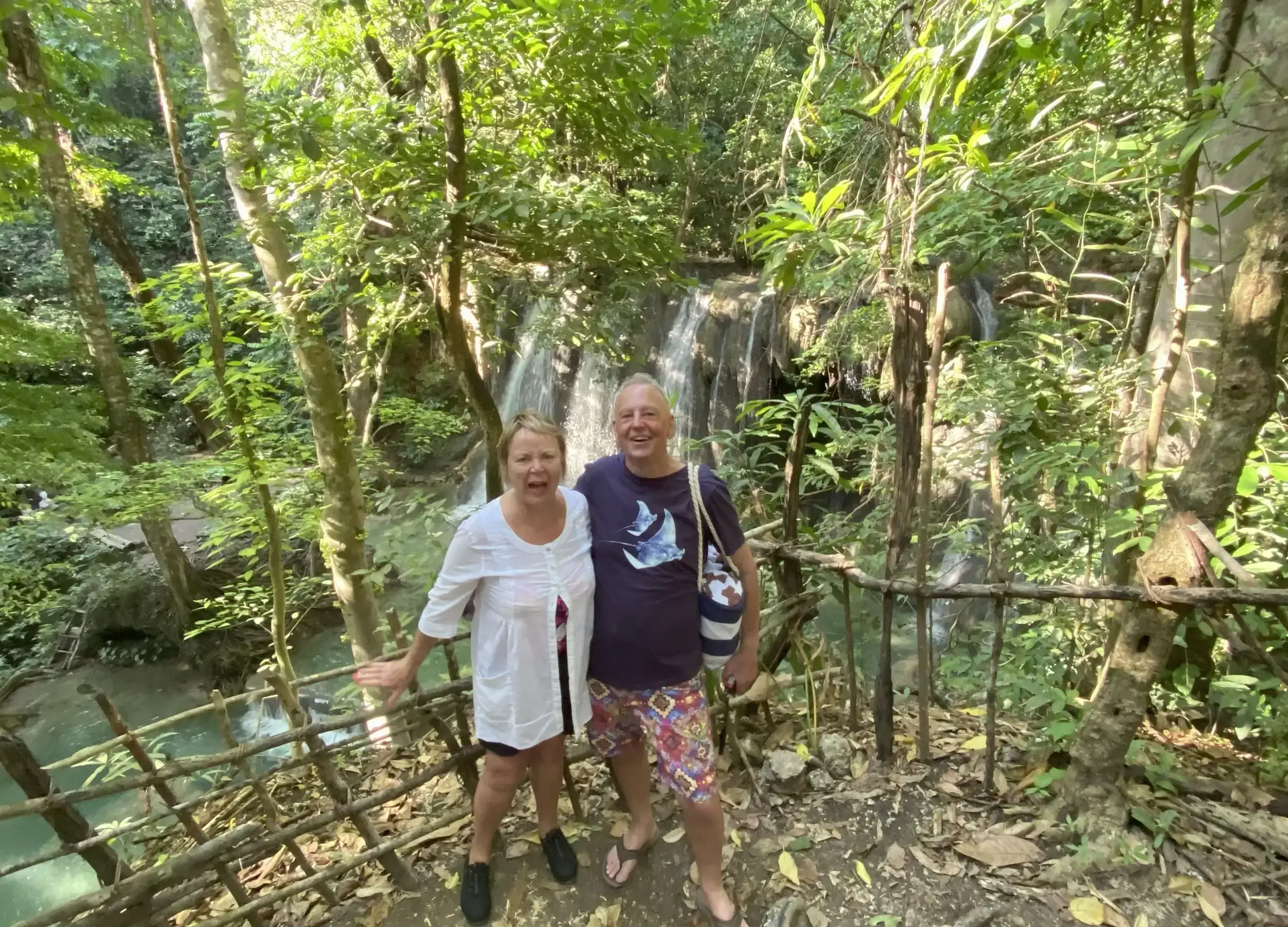 Margaretta and husband at the Mata Jitu Waterfall in Moyo Island, Sumbawa.